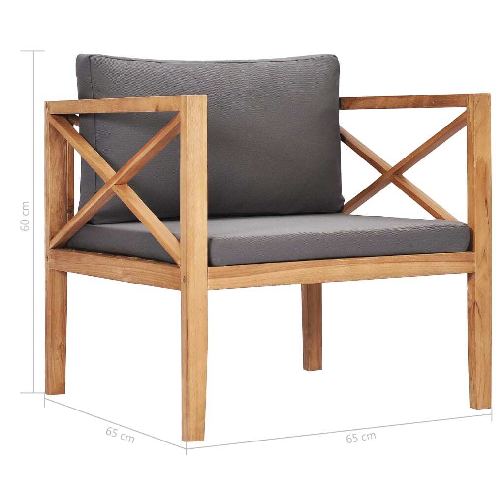 Patio Chair with Gray Cushions Solid Wood Teak - Galactic capuchin