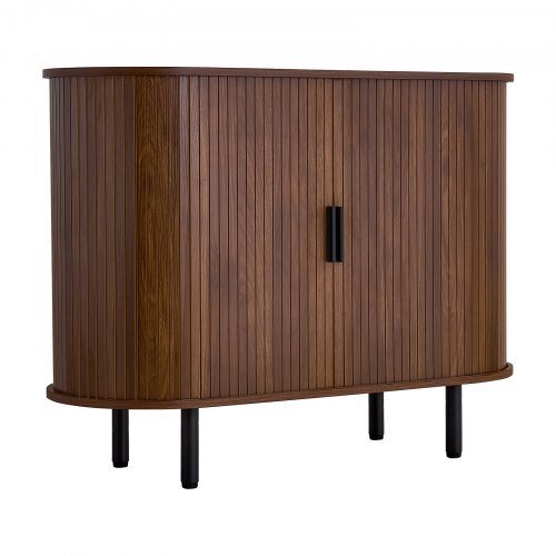 Coffee Bar Cabinet, Mid Century Fluted Coffee Bar Table, Buffet Stand Cabinet with 2 Sliding Doors, Sideboard Buffet Station for Living Room, Entryway, Kitchen, 39.3 x 15.7 x 29.5 in, Walnut - Galactic capuchin