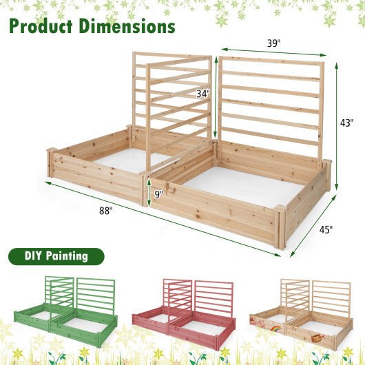 Raised Garden Bed with 2 Planter Boxes and 3 Trellis - Natural - Galactic capuchin