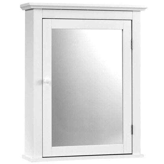 Bathroom Mirror Cabinet Wall Mounted Adjustable Shelf Medicine Storage - White - Color: White - Galactic capuchin