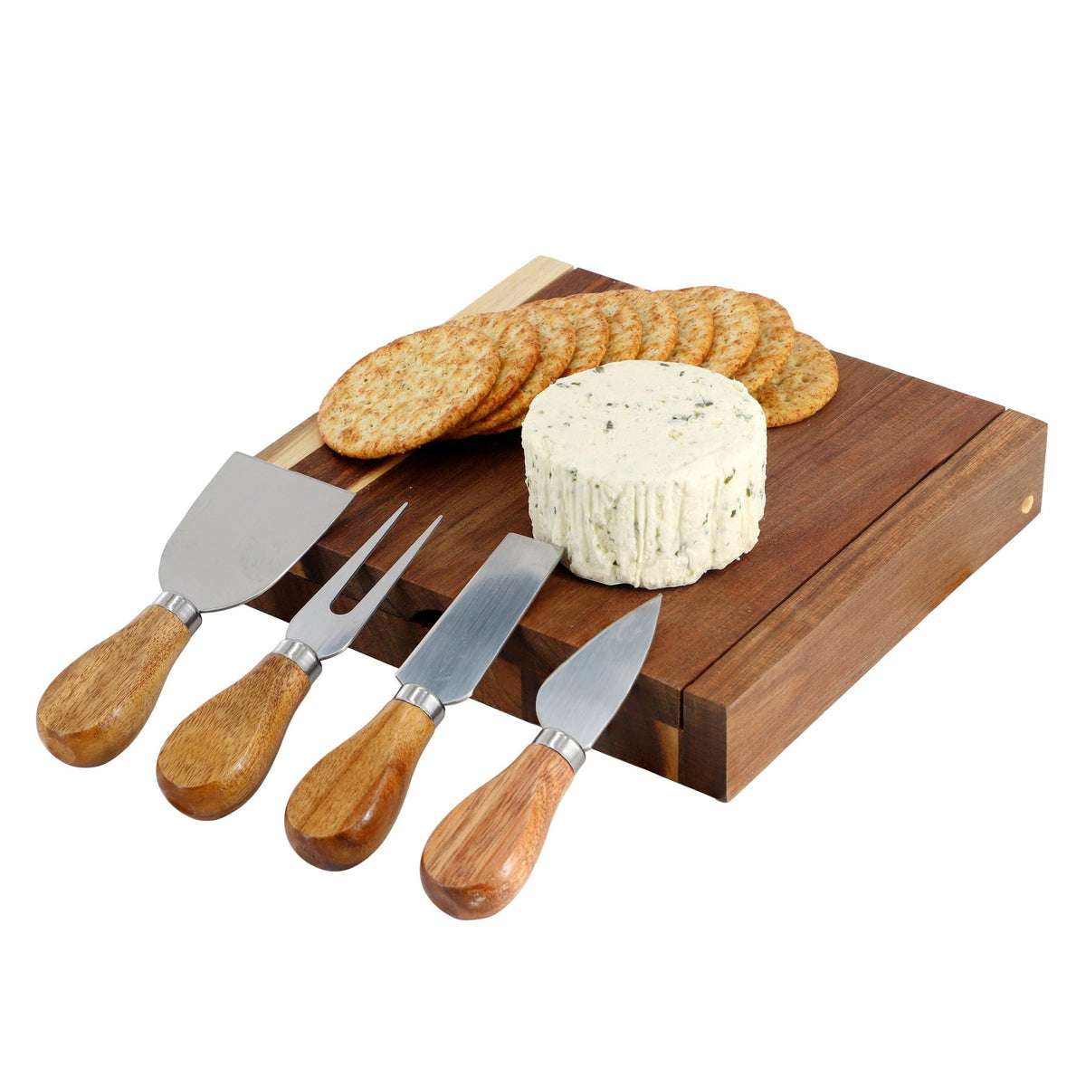 MegaChef Acacia Wood 5 Piece Square Cheese Board with Knife Set - Galactic capuchin