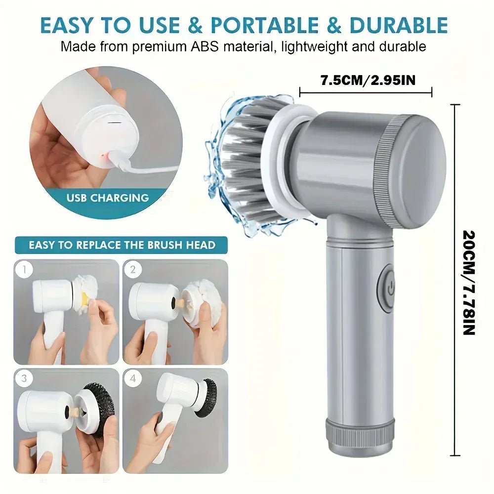 Electric Spin Scrubber Cordless Spin Scrubber with 6 Replaceable Brush Heads Electric Cleaning Brush Cleaning Tools - Galactic capuchin