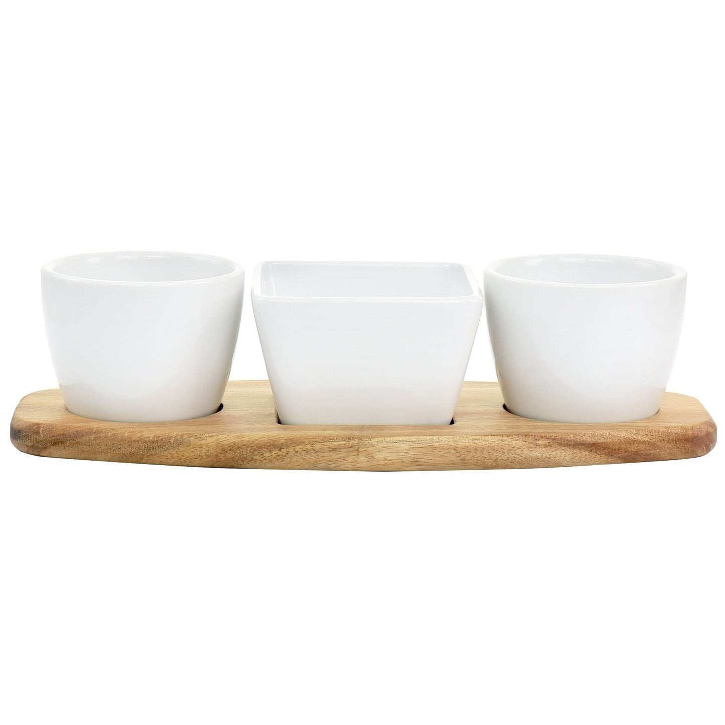 Gibson Elite Gracious Dining 4 Piece Fine Ceramic Tidbit Dish Set with Acacia Wood Base - Galactic capuchin