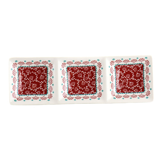 Gibson Home Village Vines 13.5 Inch Ceramic Rectangular 3 Section Tray in Red - Galactic capuchin