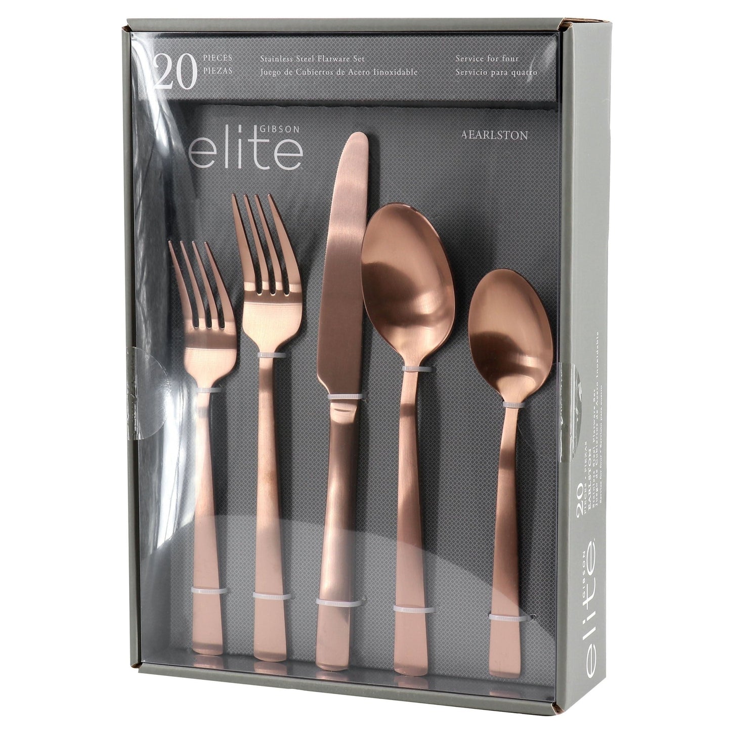 Gibson Elite Earlston 20 Piece Stainless Steel Flatware Set in Bronze - Galactic capuchin