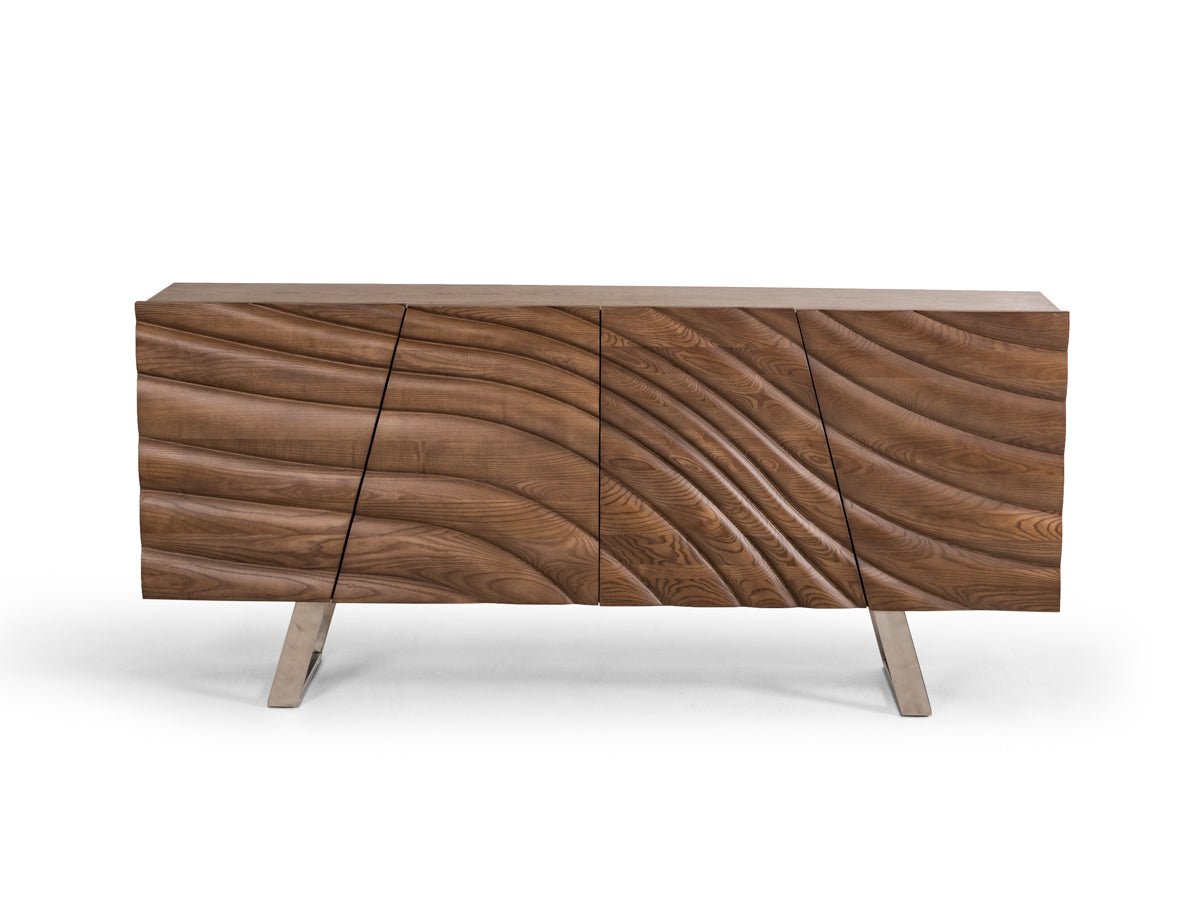 71" Natural Brown Solid Wood Sideboard with Four Doors - Galactic capuchin