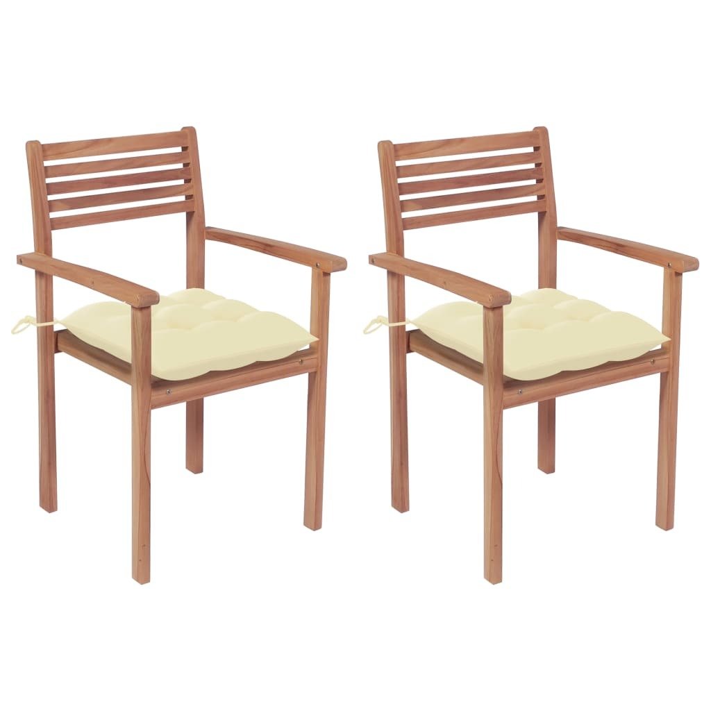 Patio Chairs 2 pcs with Cream White Cushions Solid Teak Wood - Galactic capuchin