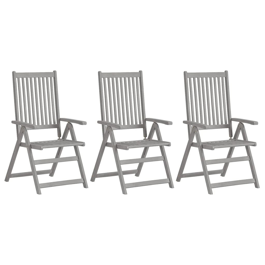 Patio Reclining Chairs 3 pcs with Cushions Solid Acacia Wood - Galactic capuchin