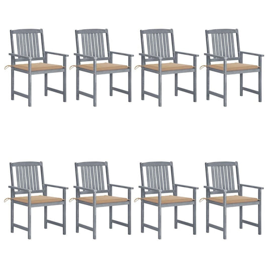 Patio Chairs with Cushions 8 pcs Solid Acacia Wood Gray - Galactic capuchin
