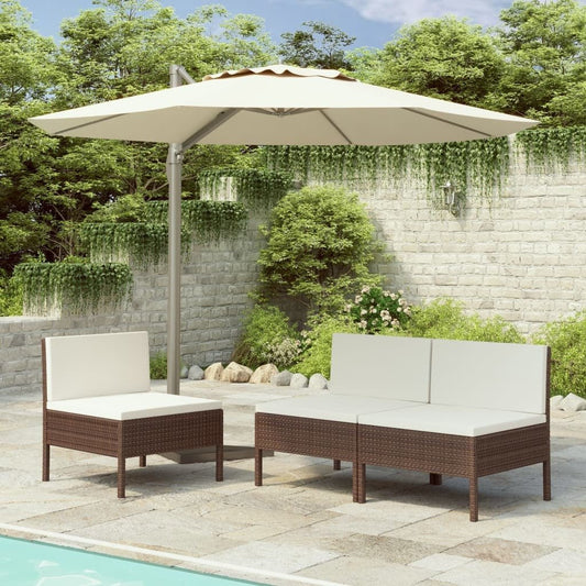 Garden Chair Set of 3 Brown with cream white cushions - Galactic capuchin