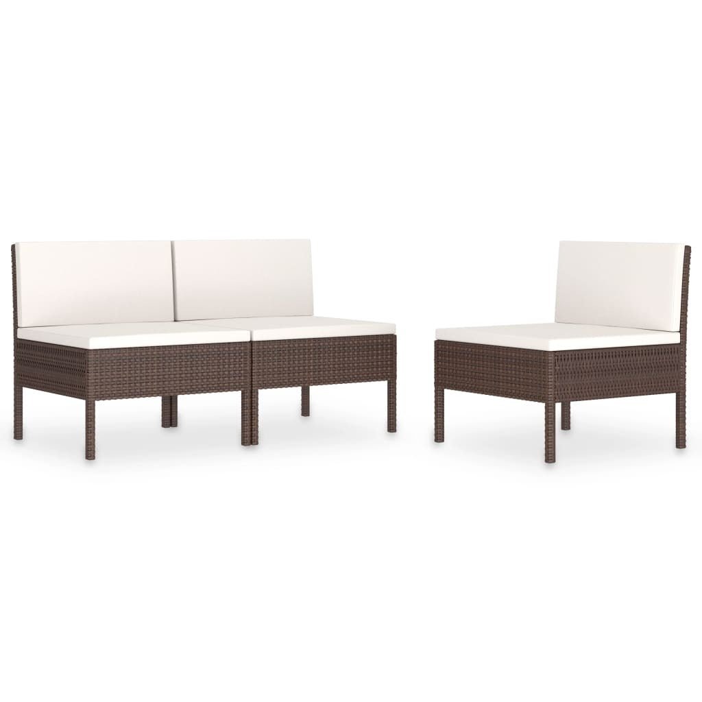 Garden Chair Set of 3 Brown with cream white cushions - Galactic capuchin