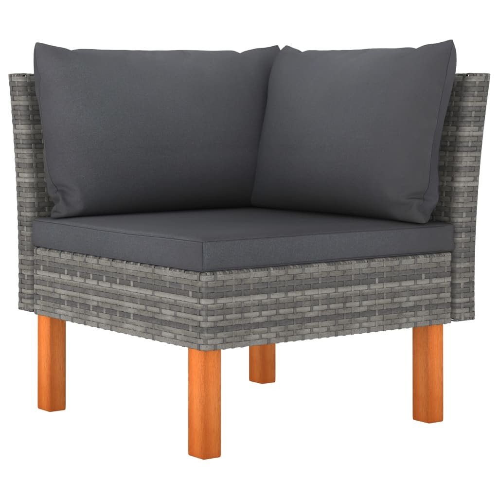 3 Piece Patio Lounge Set Poly Rattan and Solid Eucalyptus Wood - Galactic capuchin