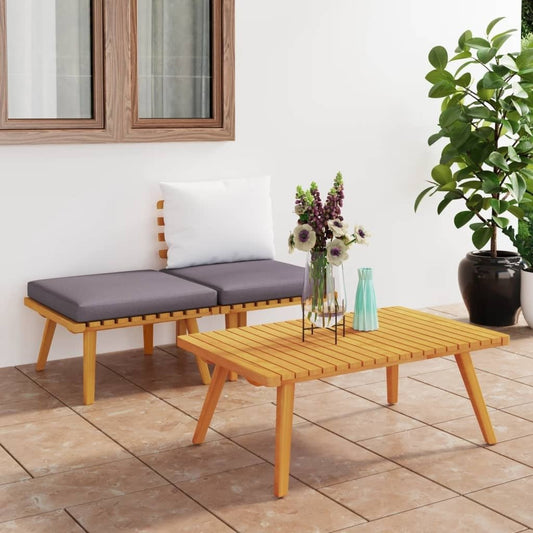 3 Piece Patio Lounge Set with Cushions Solid Acacia Wood - Galactic capuchin
