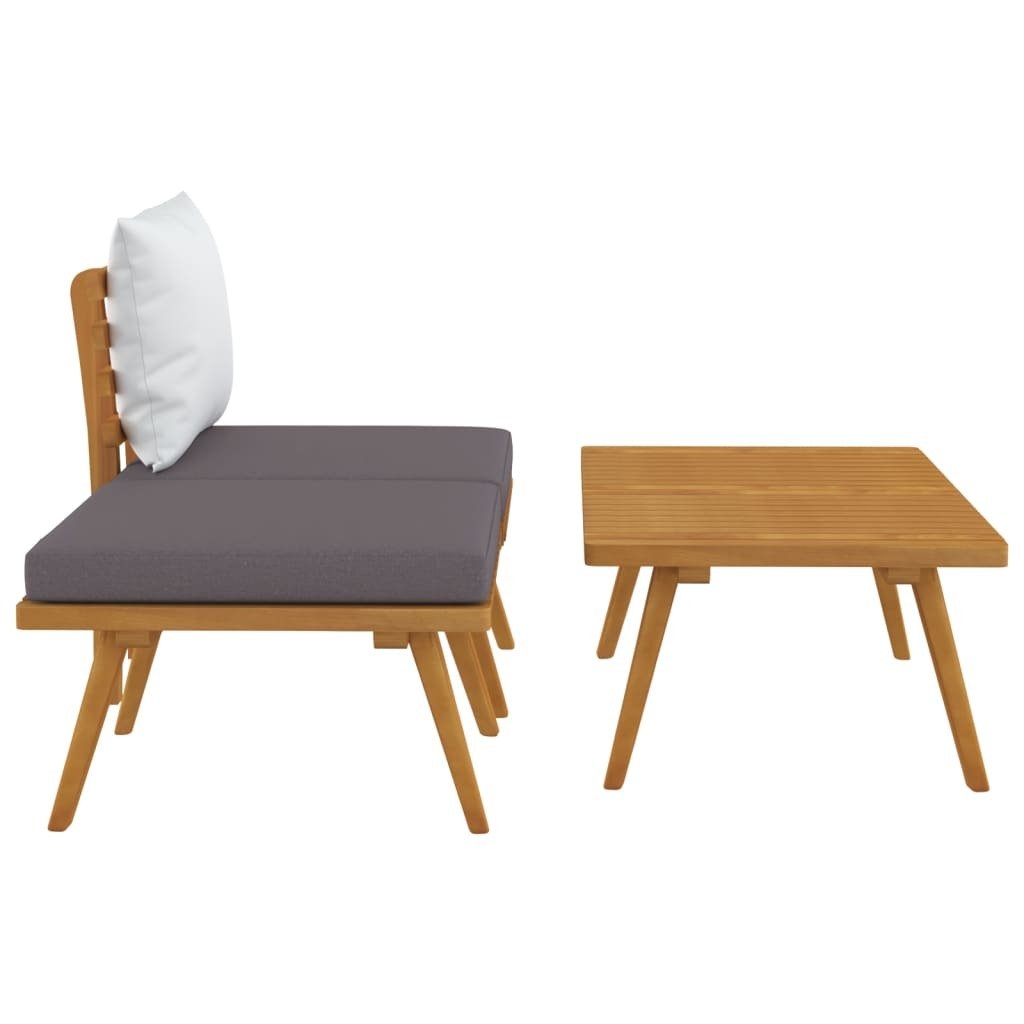 3 Piece Patio Lounge Set with Cushions Solid Acacia Wood - Galactic capuchin