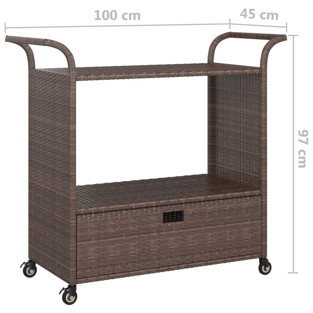 Bar Cart with Drawer Brown 39.4"x17.7"x38.2" Poly Rattan - Galactic capuchin