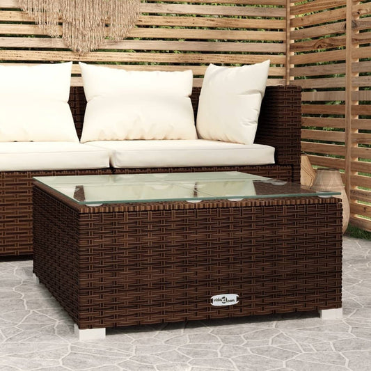 Patio Coffee Table Brown 23.6"x23.6"x11.8" Poly Rattan & Glass - Galactic capuchin