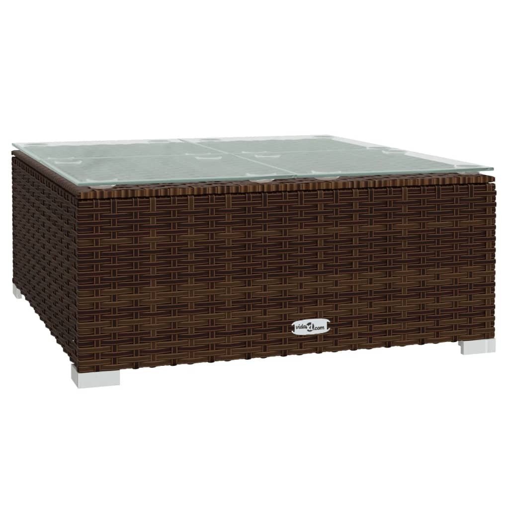 Patio Coffee Table Brown 23.6"x23.6"x11.8" Poly Rattan & Glass - Galactic capuchin