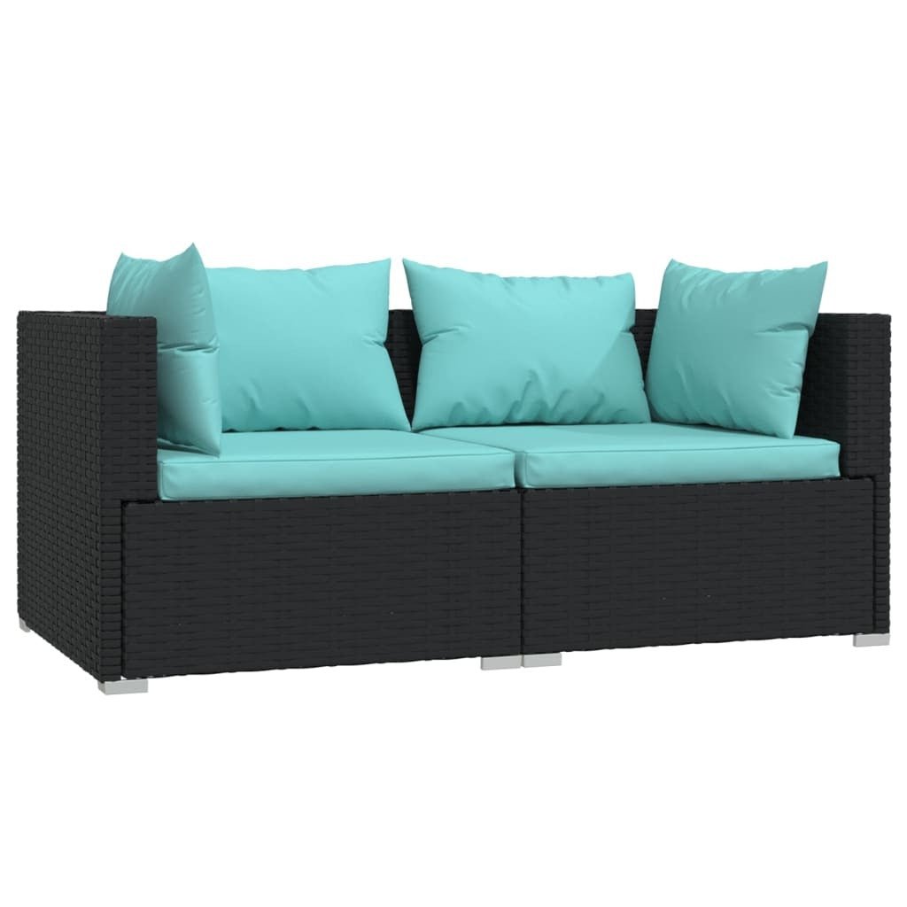 3 Piece Patio Lounge Set with Cushions Black Poly Rattan - Galactic capuchin