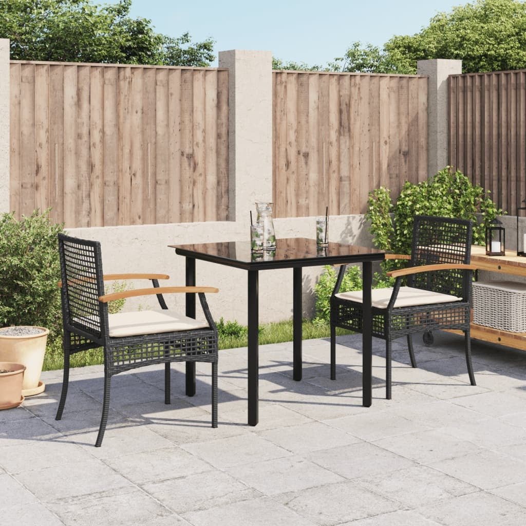 Garden Dining Set Black PE rattan 3 Piece Set Removable Covers - Galactic capuchin