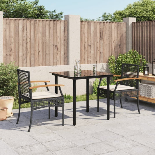 Garden Dining Set Black PE rattan 3 Piece Set Removable Covers - Galactic capuchin