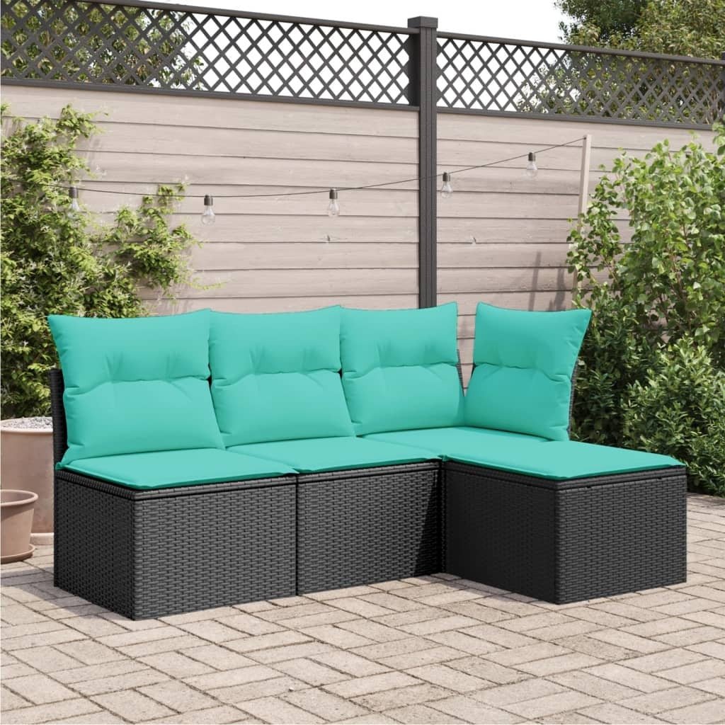 Patio Stool with Cushion Black 21.7"x21.7"x14.6" Poly Rattan - Galactic capuchin
