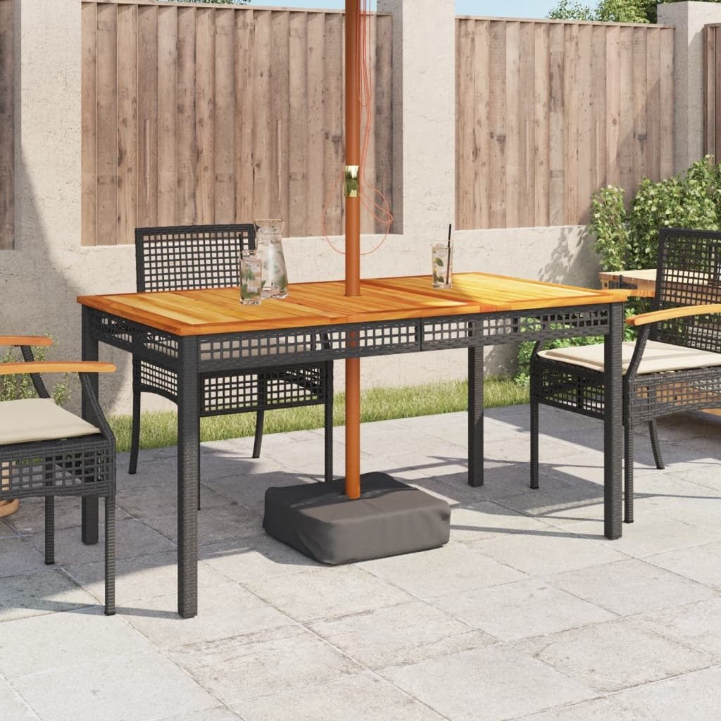 Patio Table Black 55.1"x31.5"x29.5" Poly Rattan Acacia Wood - Galactic capuchin