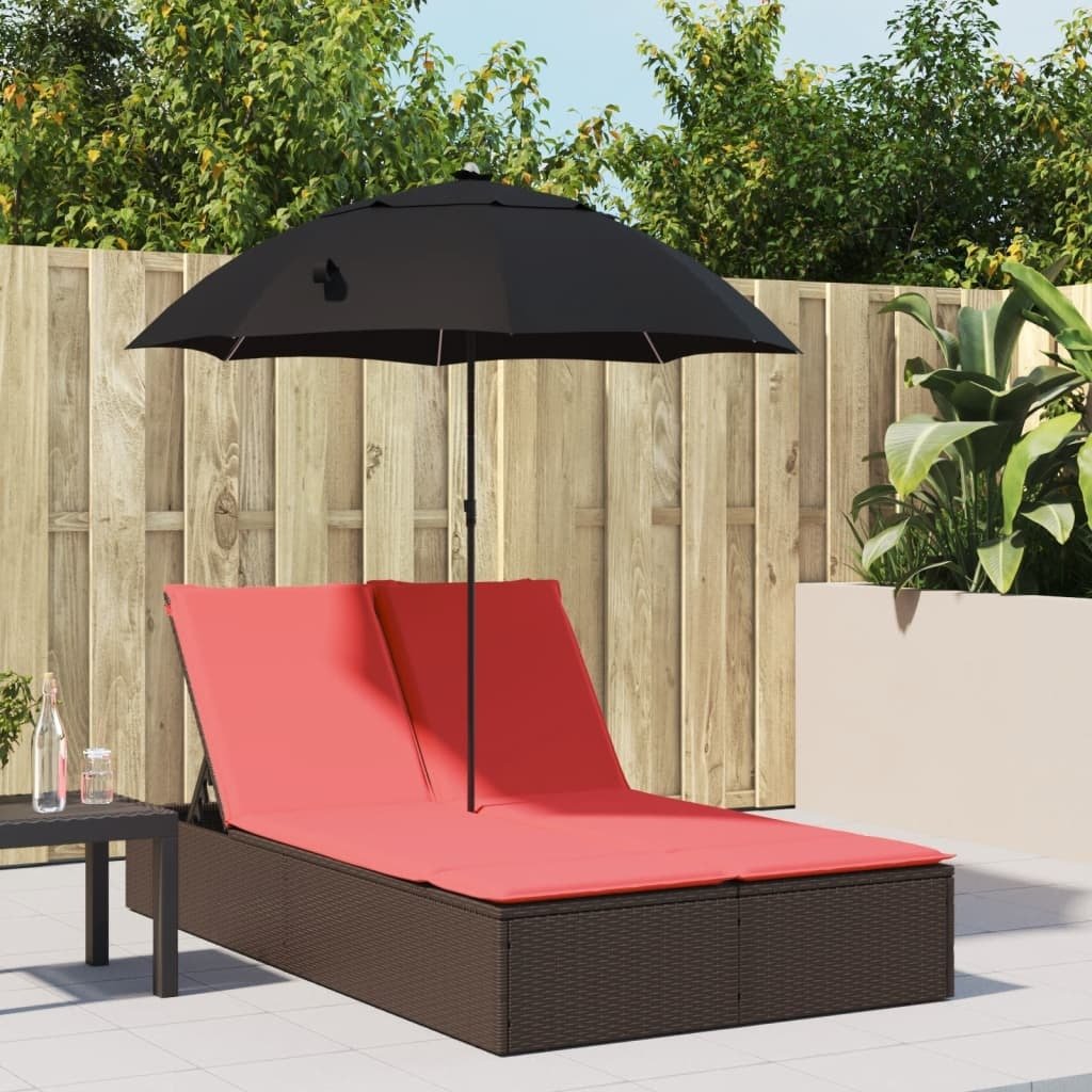 Double Sun Lounger with Cushions&Parasol Brown Poly Rattan - Galactic capuchin