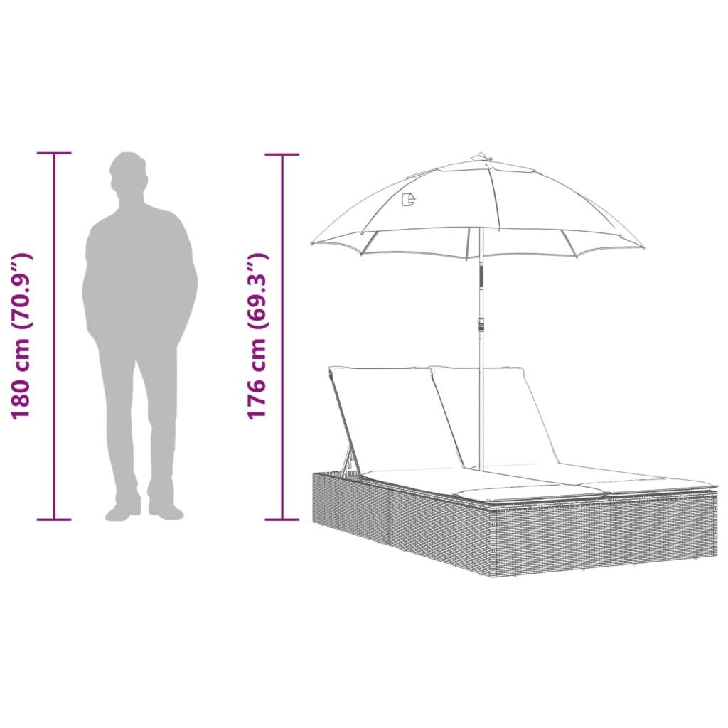 Double Sun Lounger with Cushions&Parasol Brown Poly Rattan - Galactic capuchin
