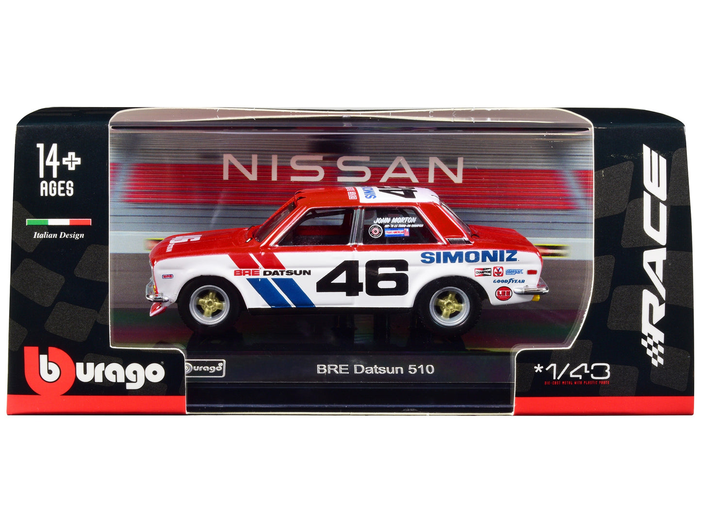 Datsun 510 46 John Morton Red and White "BRE (Brock Racing Enterprises)" "Race" Series 1/43 Diecast Model Car by Bburago - Galactic capuchin