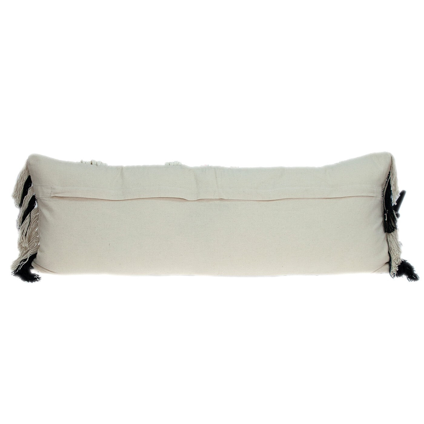 12" X 35" Black and White Plaid Cotton Lumbar Throw Pillow With Fringe - Galactic capuchin