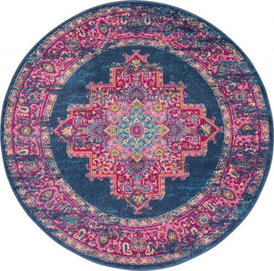 4' Blue Round Power Loom Area Rug - Galactic capuchin