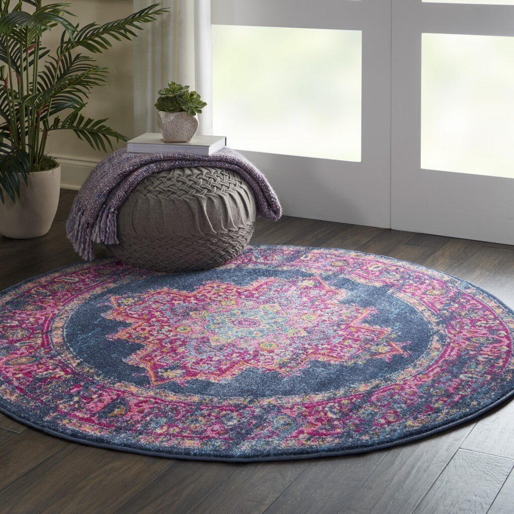 4' Blue Round Power Loom Area Rug - Galactic capuchin
