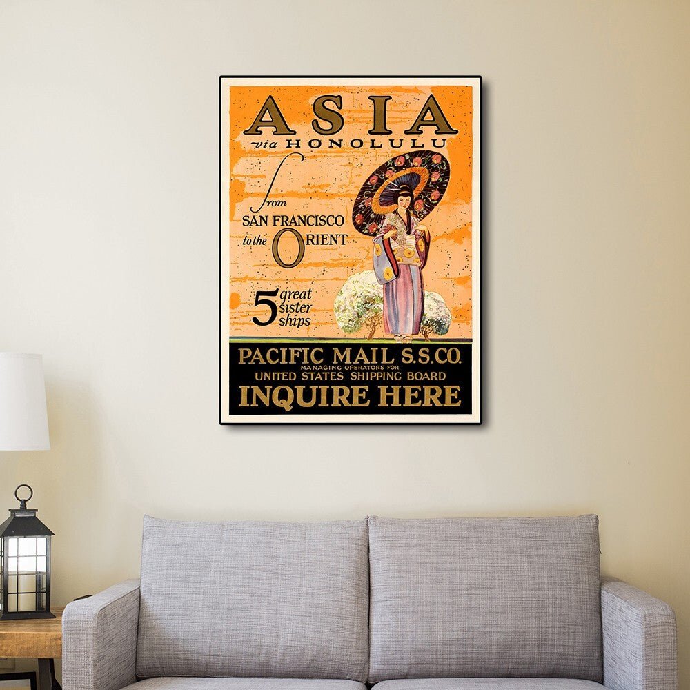 Asia via Honolulu Vintage Travel Unframed Print Wall Art - Galactic capuchin