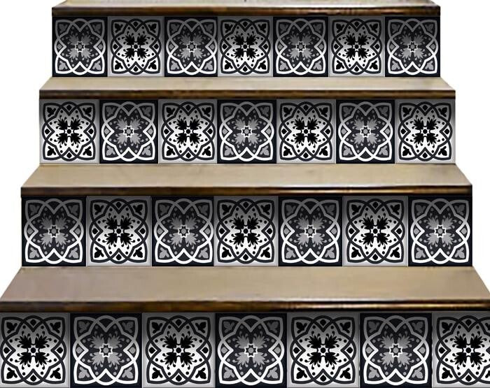 6" X 6" Black White And Gray Baz Peel And Stick Removable Tiles - Galactic capuchin
