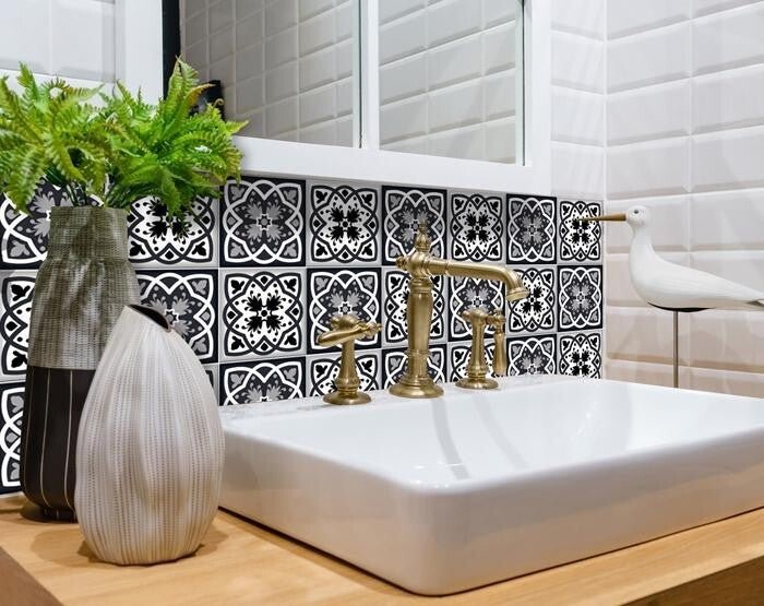 6" X 6" Black White And Gray Baz Peel And Stick Removable Tiles - Galactic capuchin