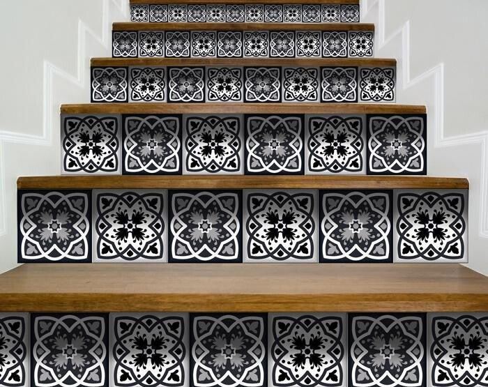 6" X 6" Black White And Gray Baz Peel And Stick Removable Tiles - Galactic capuchin