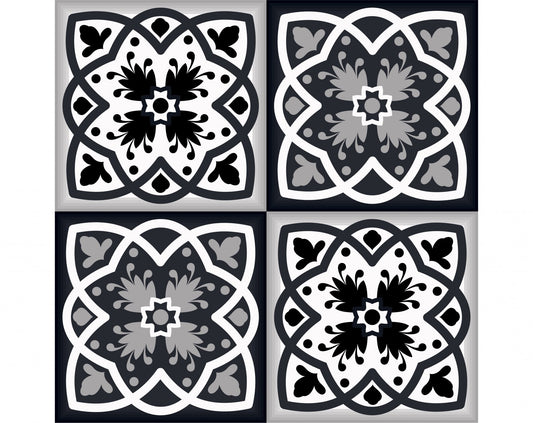 8" X 8" Black White And Gray Baz Peel And Stick Removable Tiles - Galactic capuchin