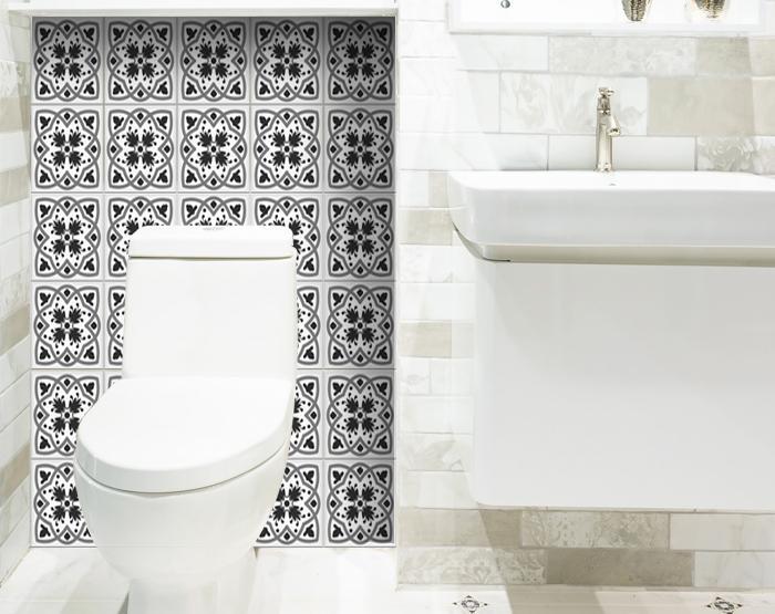 4" X 4" Charcoal And White Scroll Peel And Stick Removable Tiles - Galactic capuchin