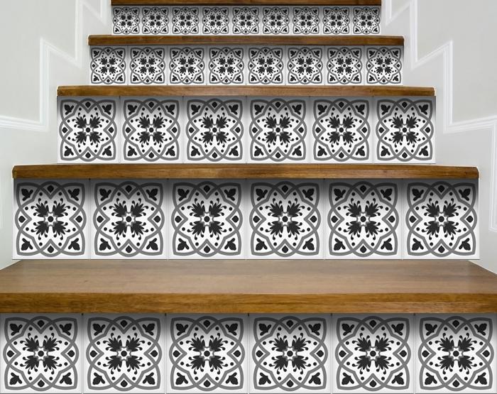 4" X 4" Charcoal And White Scroll Peel And Stick Removable Tiles - Galactic capuchin