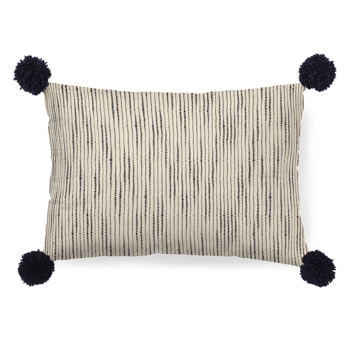 Beige And Midnight Pom Pom Lumbar Accent Pillow Cover - Galactic capuchin