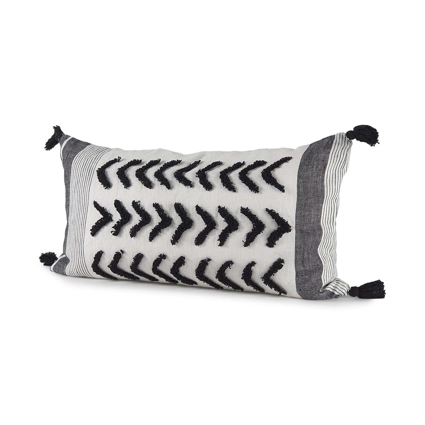 White And Gray Fringed Lumbar Pillow Cover - Galactic capuchin