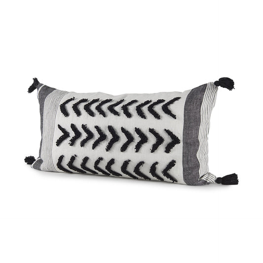 White And Gray Fringed Lumbar Pillow Cover - Galactic capuchin