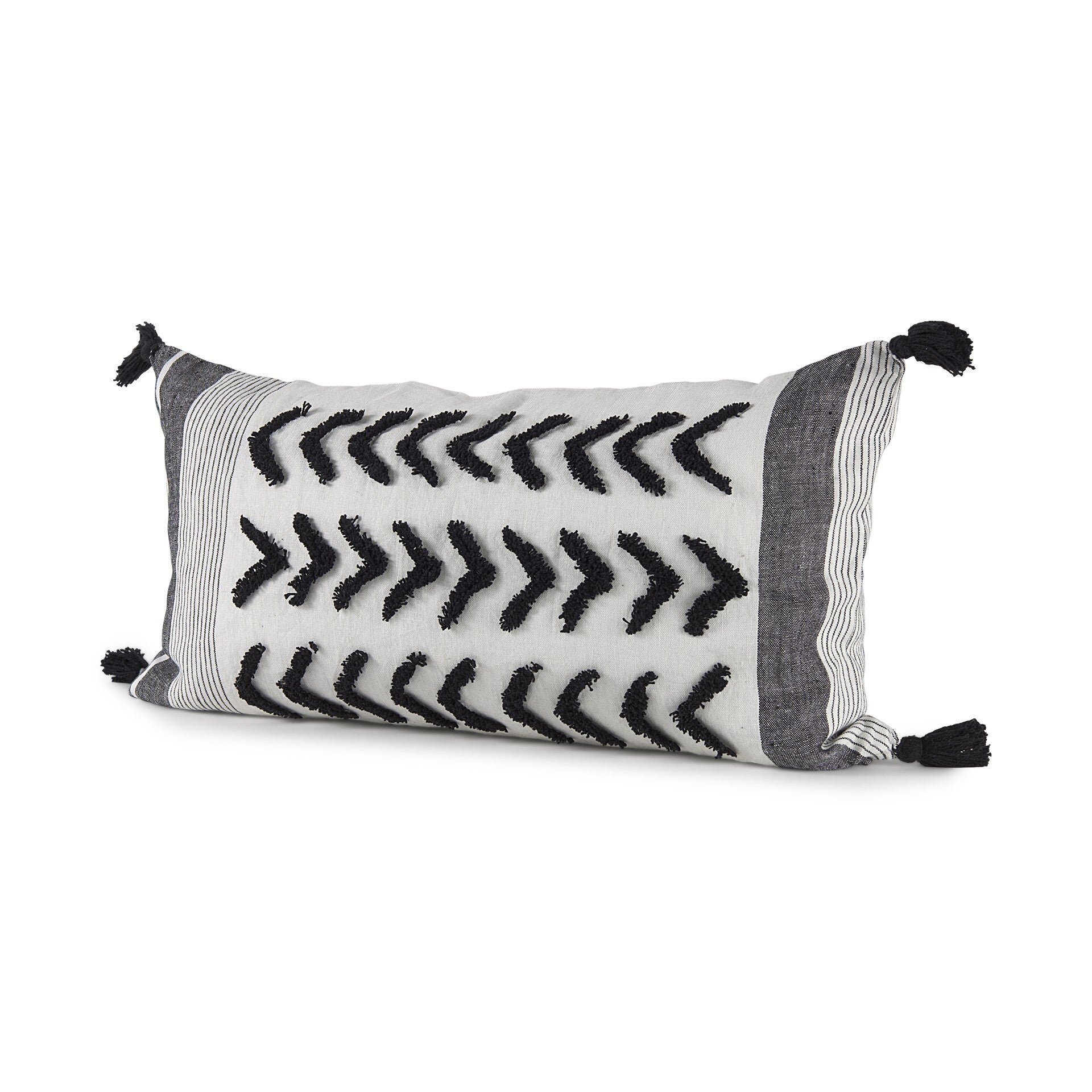 White And Gray Fringed Lumbar Pillow Cover - Galactic capuchin