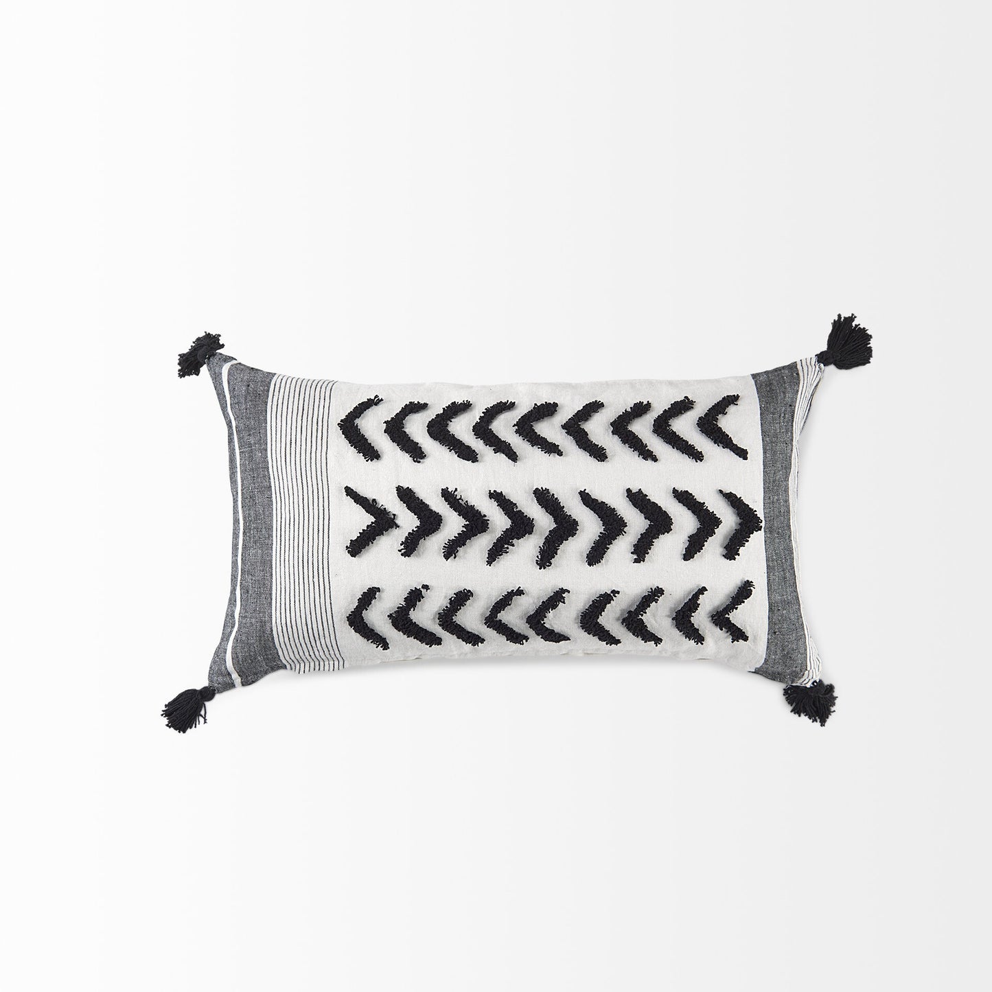 White And Gray Fringed Lumbar Pillow Cover - Galactic capuchin