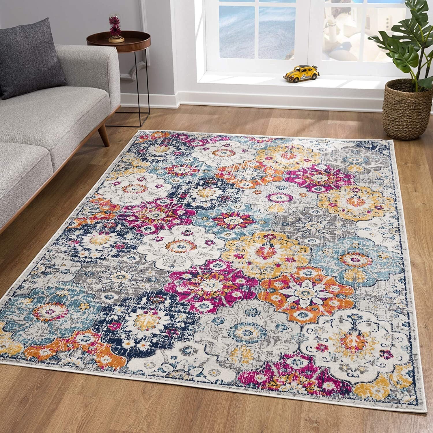 4' X 6' Blue and Ivory Floral Area Rug - Galactic capuchin
