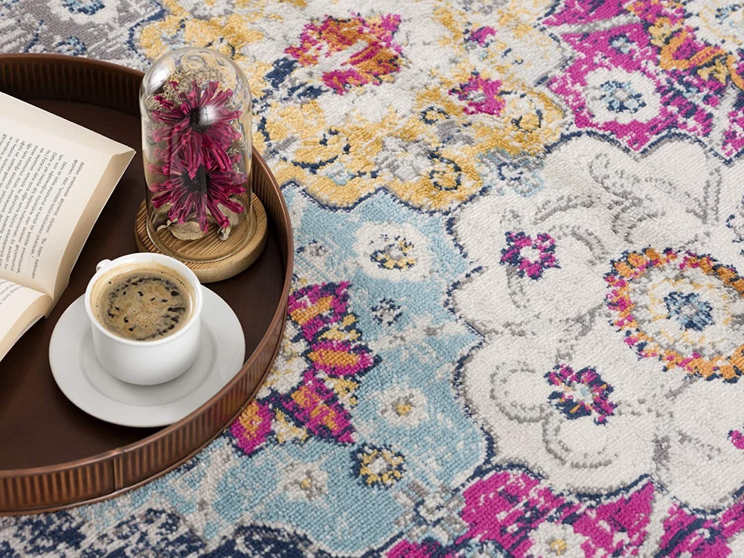 4' X 6' Blue and Ivory Floral Area Rug - Galactic capuchin