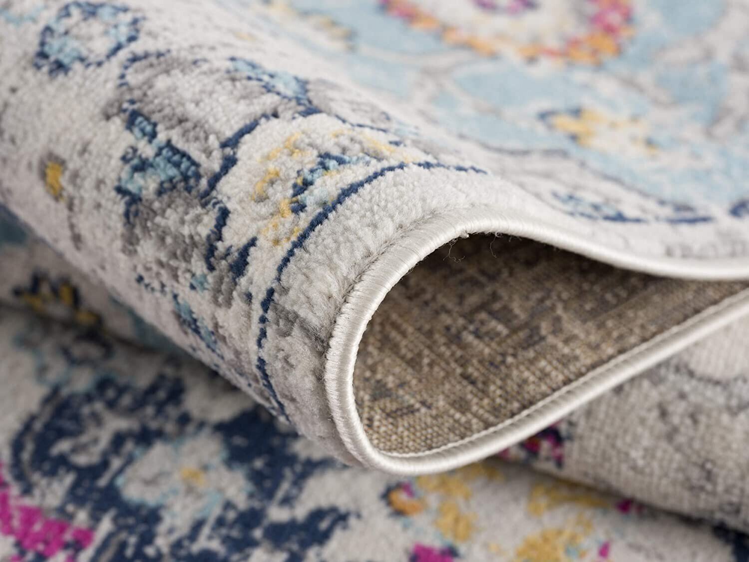 4' X 6' Blue and Ivory Floral Area Rug - Galactic capuchin