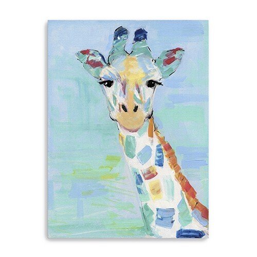 32" x 24" Pastel Patchwork Giraffe Canvas Wall Art - Galactic capuchin