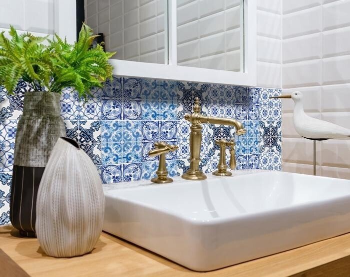 4" X 4" Mediterranean Blues Mosaic Peel and Stick Tiles - Galactic capuchin