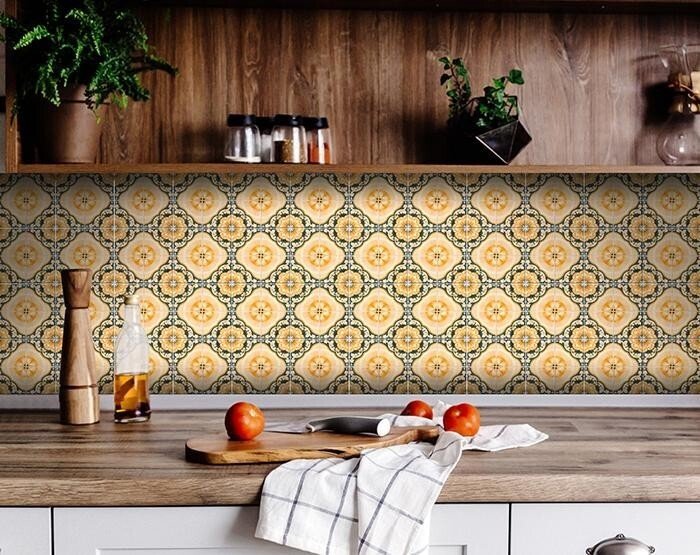 4" X 4" Golden Deco Peel And Stick Removable Tiles - Galactic capuchin